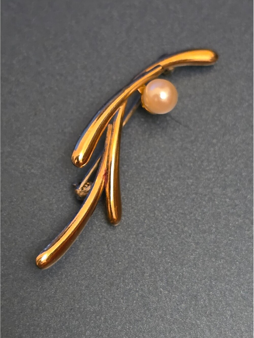 Vintage Krementz Gold Overlay Cultured Pearl Branch Leaf Brooch Pin